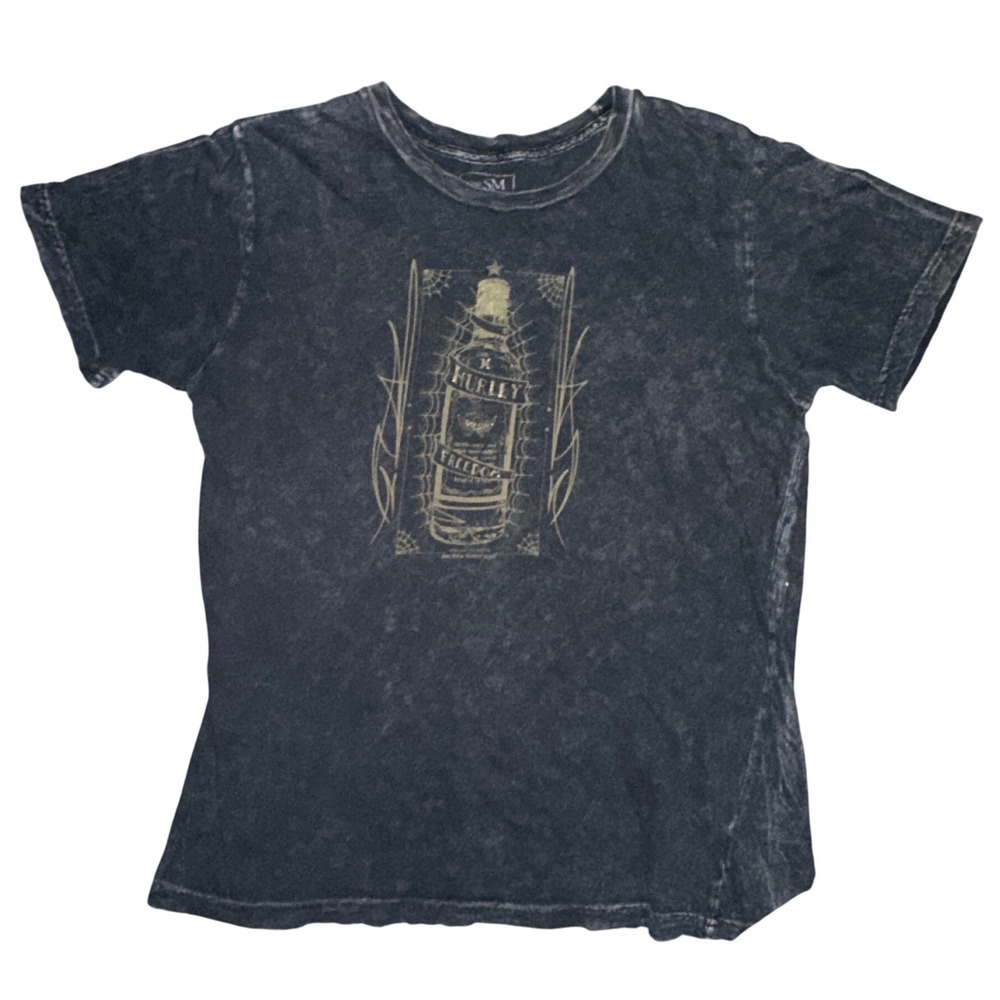 Hurley Freedom Acid Wash Graphic T-Shirt Mens Small Charcoal Grey Skate Surf Tee